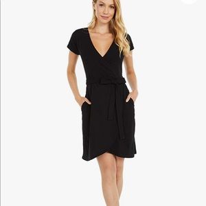 Black Wrap Dress PACT organic, medium, belted v-neck